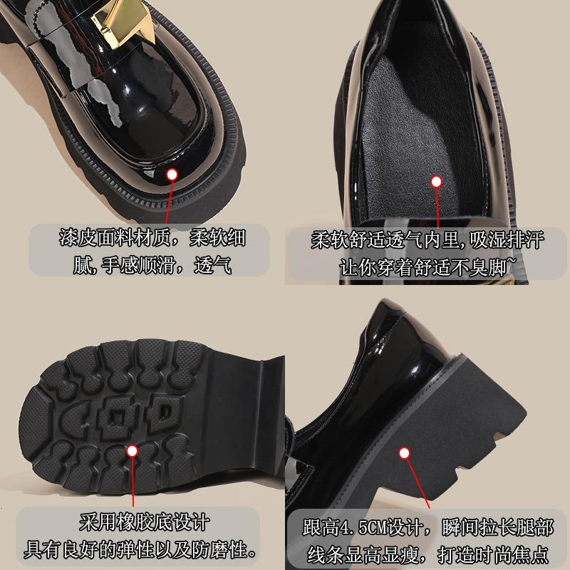Leather small leather shoes women's spring new retro British rough heel single shoes large size -4