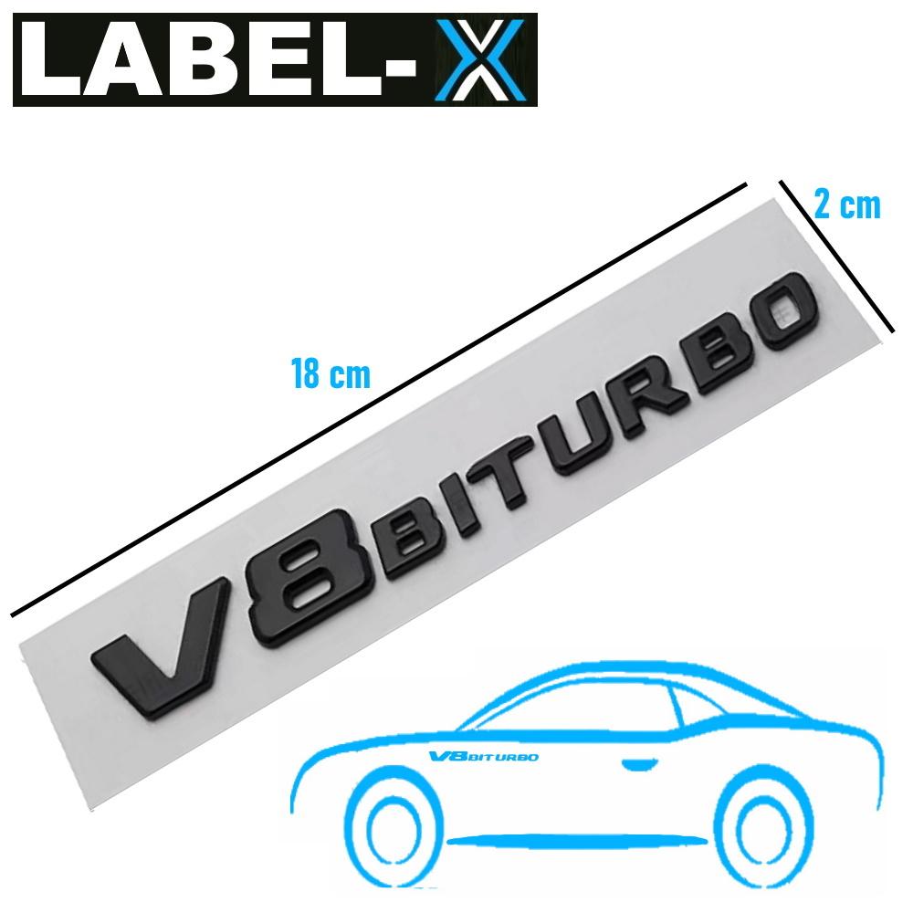 LABEL-X V8 Biturbo Skrift 3D Emblem Svart G63 S63 SL63 CL63 C63 CLS63 AMG