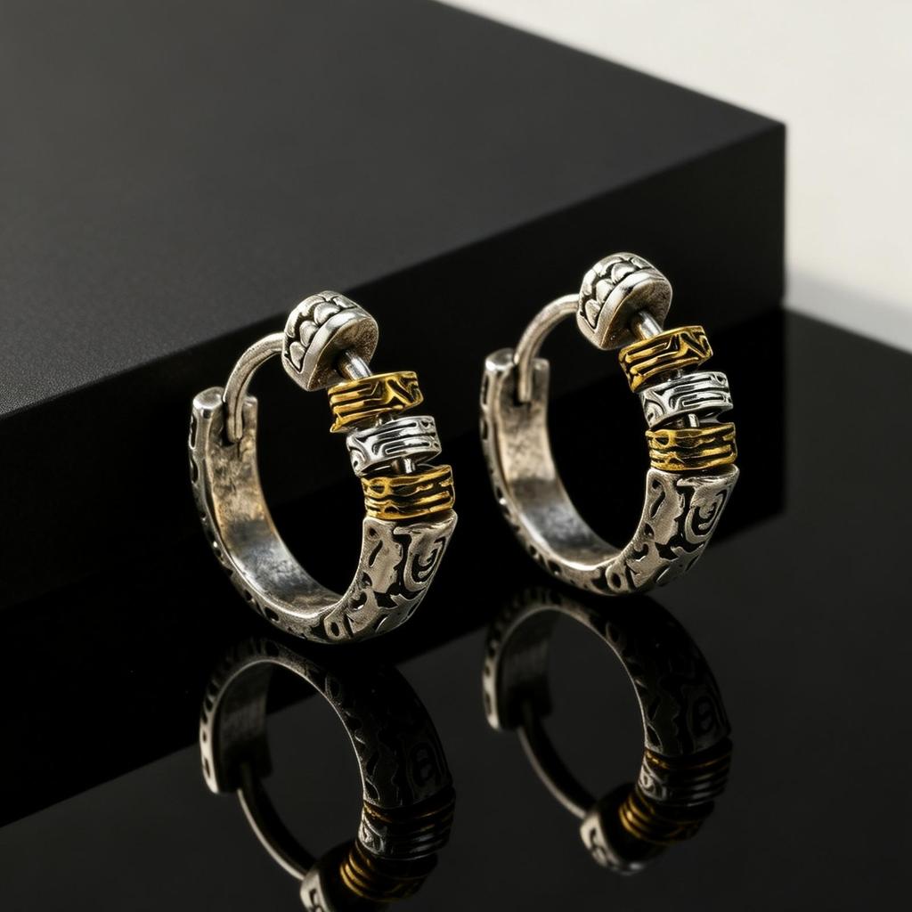 Creative Unique Design Textured Metal Chunky Hoop Earrings for Men Fashion Hiphop Party Piercing Jewelry Gifts
