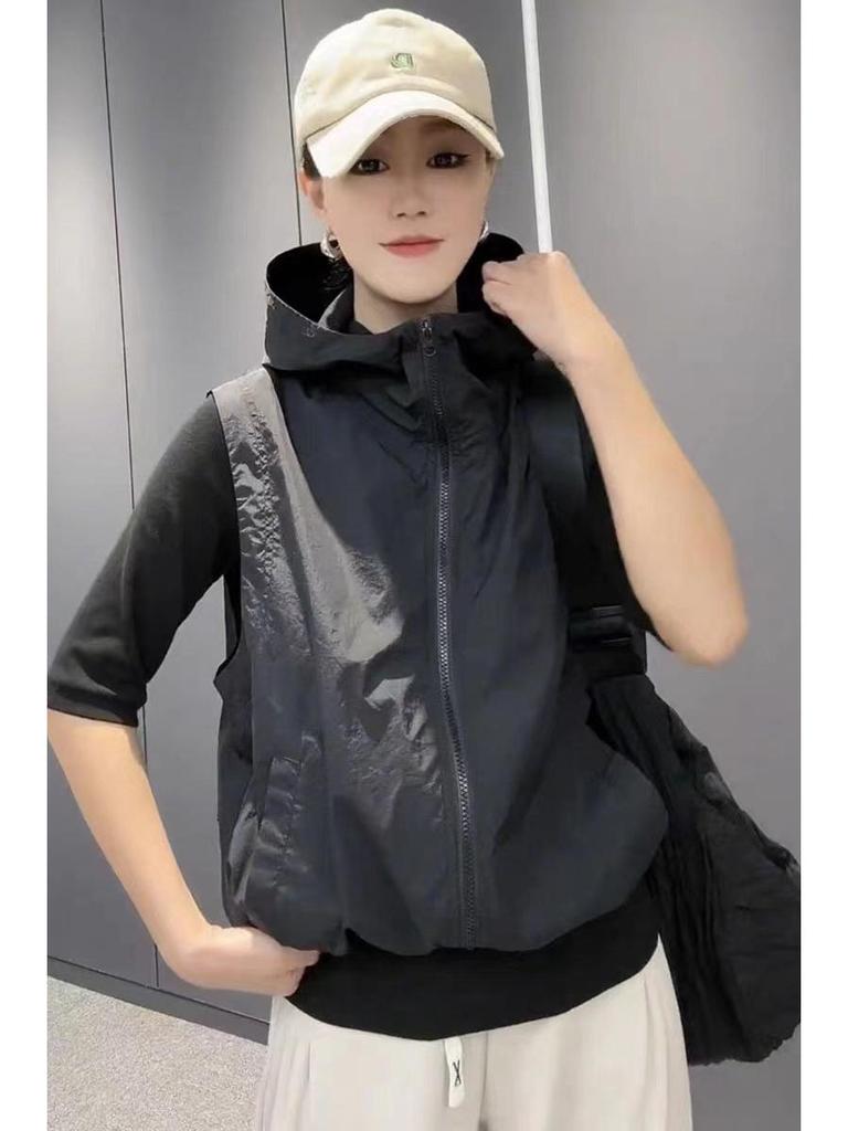Women's Hooded Sleeveless Windbreaker Vest - Spring/Summer 2025 Sunscreen Casual Cardigan