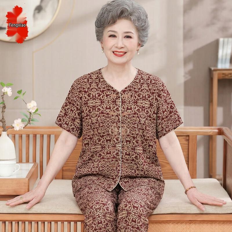 Elderly Women s Summer Floral Cardigan Two-Piece Set XL