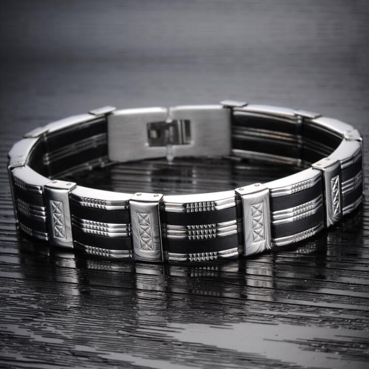 316L Stainless Steel Man Bracelet for Men Men's Silicone Bracelets & Bangles Fashion on Hand Chain Jewellery Adjustable Armband