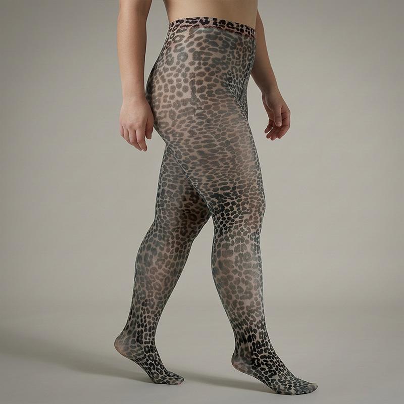 Collants pour femmes 50D Grande taille Imprimé Léopard Haute Élasticité Serrés Anti-Accroc Respirants Sans Gousset Pour 80Kg Bas Serrés One Size gray
