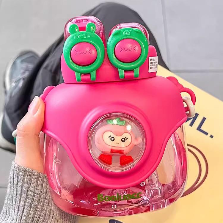 900ml Summer Children Plastic Straw Cup Charming Double Drink Water Bottle Roomy Kindergarten School Girls Big Belly Kettle 900ml