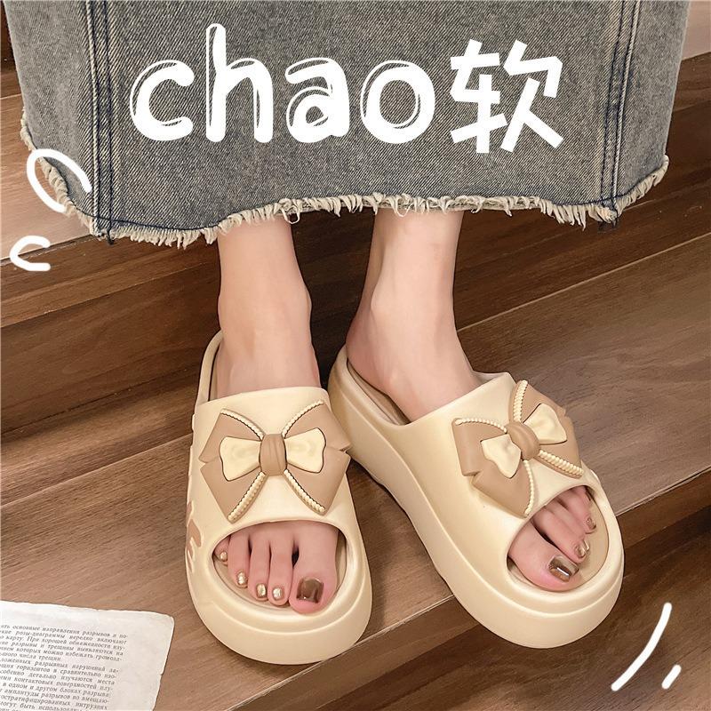 Thick-soled Slippers Women's Summer Indoor Home Fashion Bow Cool Slippers Bathroom Non-slip Outer Slippers
