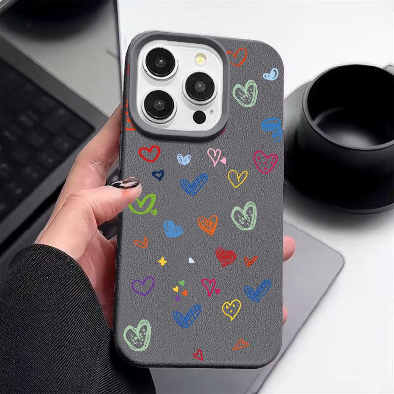 

Чехол для телефона с мультяшными сердечками и текстурой из кожи для iPhone 16 Pro 15 14 13 12 Pro Max 11, ударопрочный, мягкий, матовый, тонкий чехол из ТПУ iPhone 16 Pro Max серый