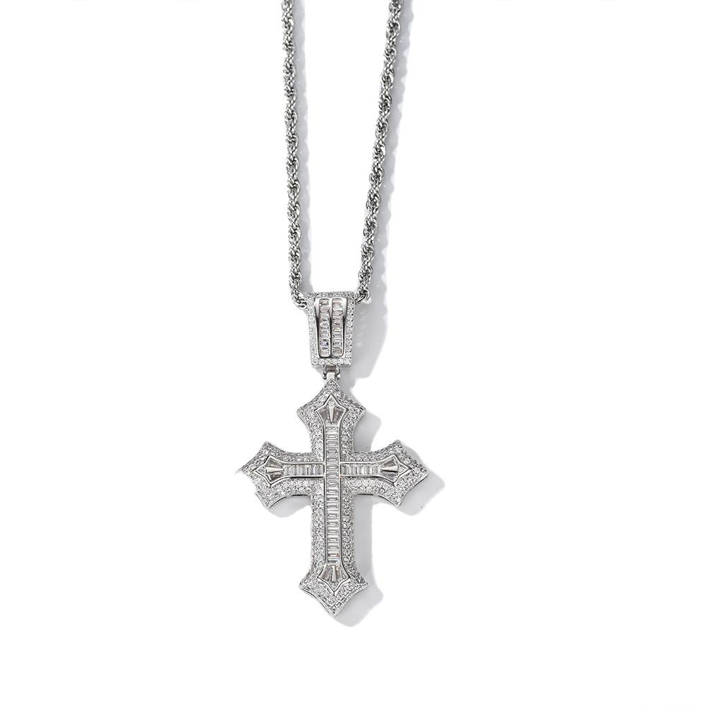 Cross Hip-Hop Pendant Square Diamond Micro-Inlaid Zircon Personality Trendy Men'S Stainless Steel Twist Chain