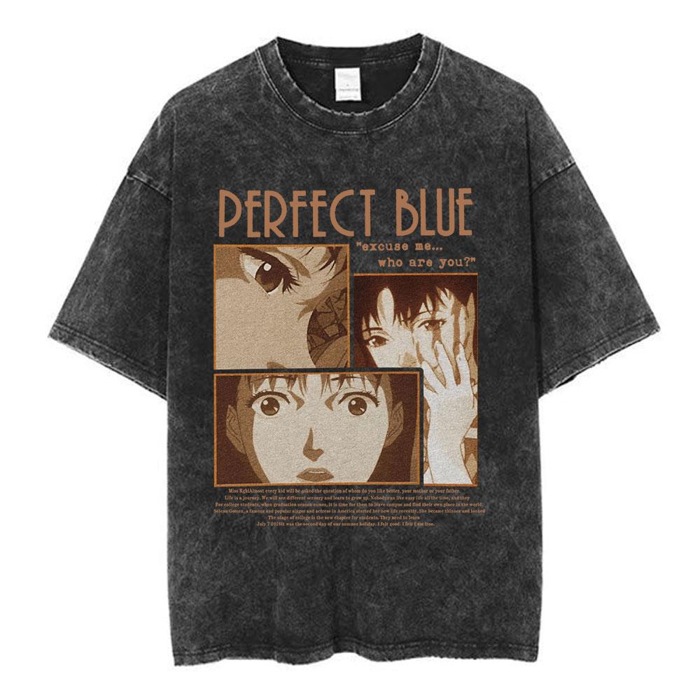 Vintage Washed Anime Perfect Blue A Satoshi Kon Film Mima Kirigoe TShirts Mens Women Fashion Oversized Short Sleeve T Shirts