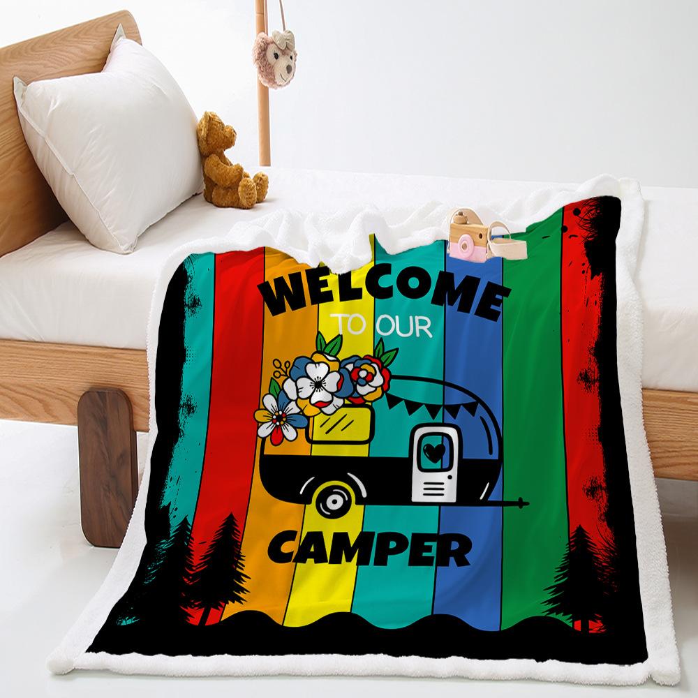 Blanket Camper Rv Striped Digital Printed Lamb Fleece Crystal Fleece Blanket