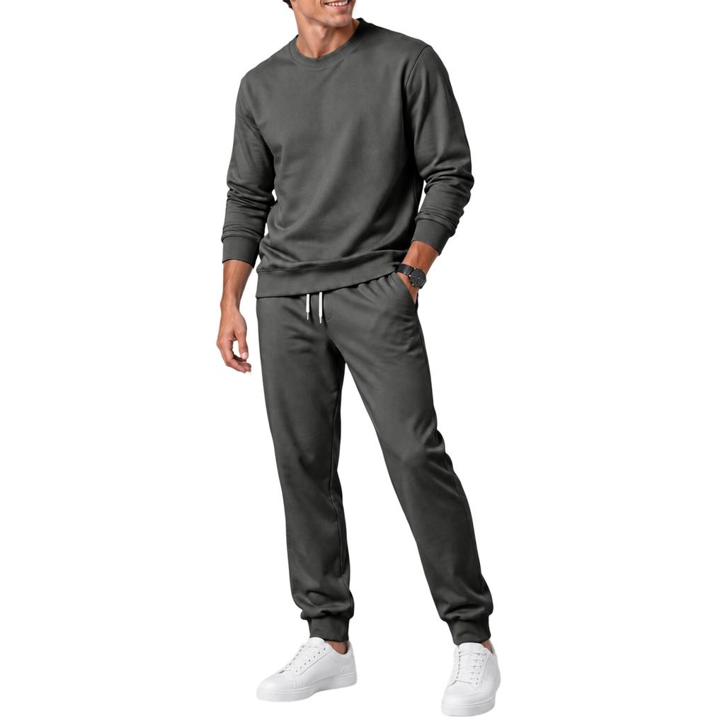 Men's Fall Winter Crewneck Sweatshirt and Sweatpants Set Color Athletic Tracksuit for Gym and Casual Wear