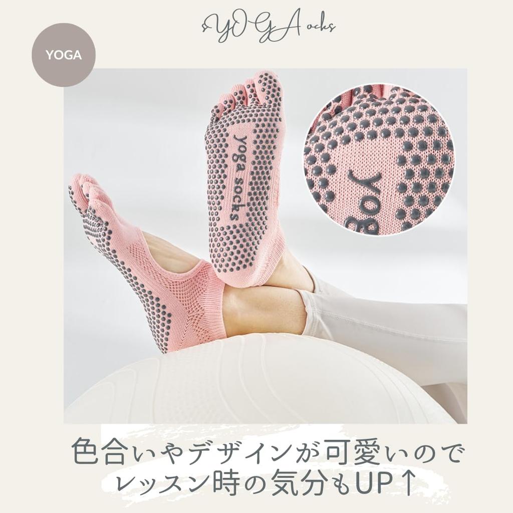 Mignon Yoga Socks for Cute and and Grip Socks Socks, Five-Toe Pilates, Stylish, Non-Slip, Antibacterial, Odor-Resistant (Purple)