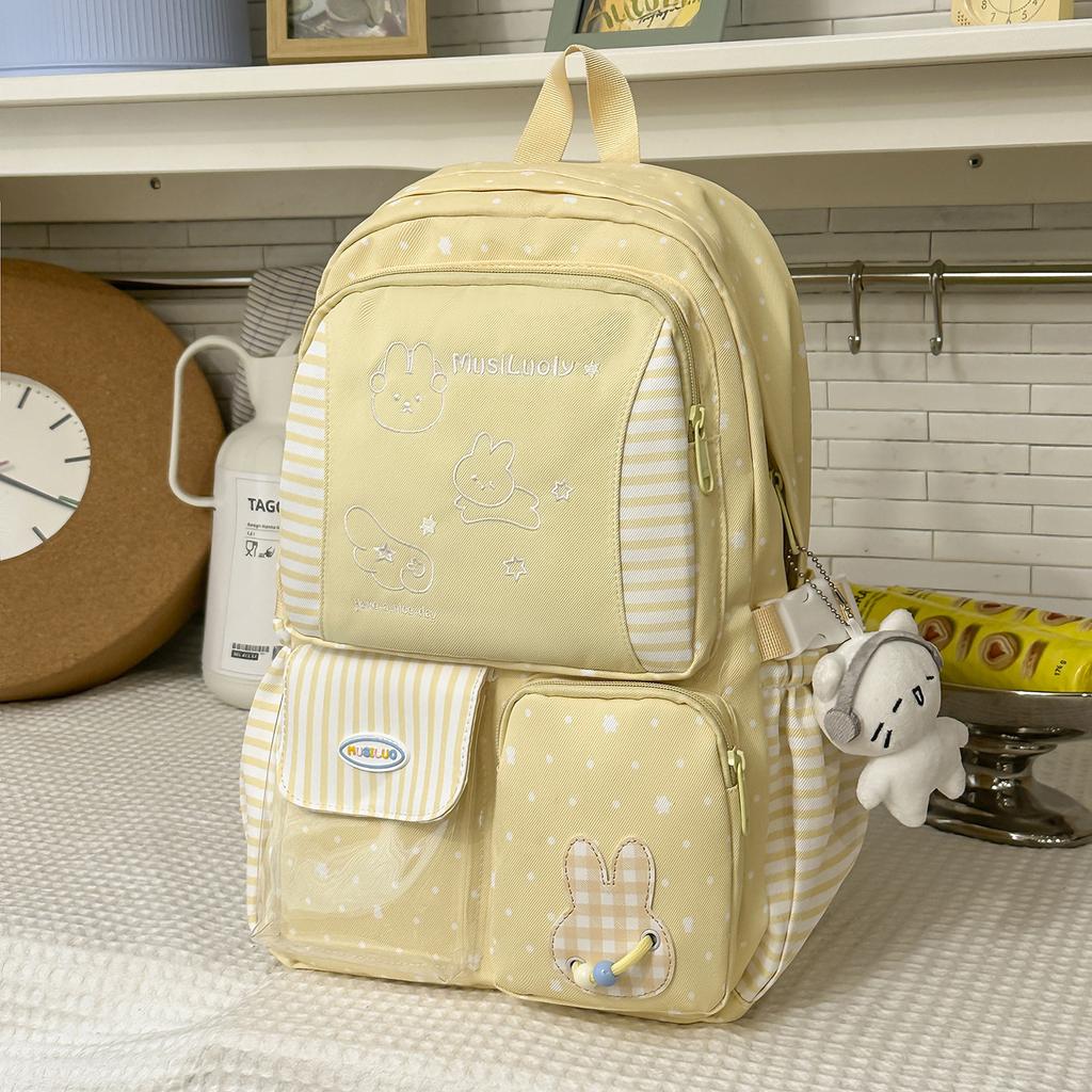 Schoolbag Korean fresh stripe soft cute rabbit embroidery schoolbag college style healing atmosphere middle school student backpack