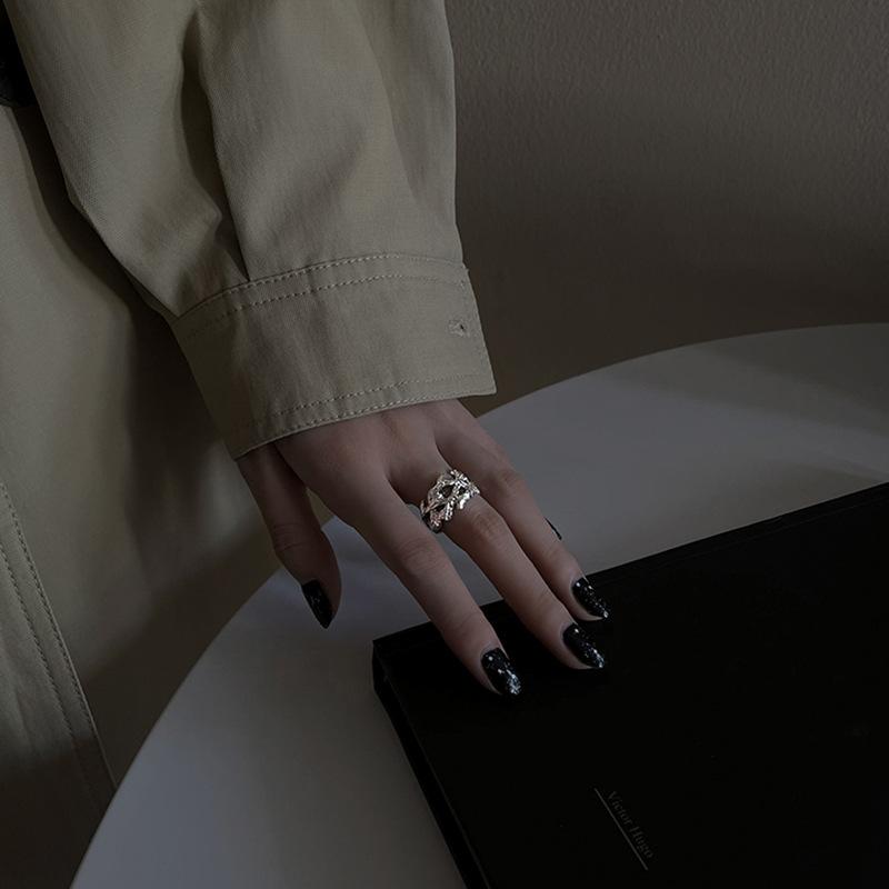 Hollow Woven Opening Adjustable Retro Ring Women S Tide Fashion Simple Niche Design High-End Ring Adjustable opening