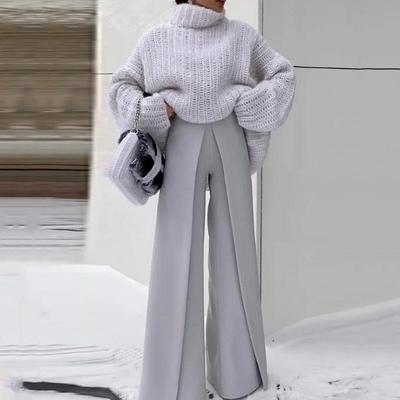 Conjunto de Suéter y Pantalón Versátil Holgado de Color Sólido Europeo y Americano Otoño/Invierno 2023