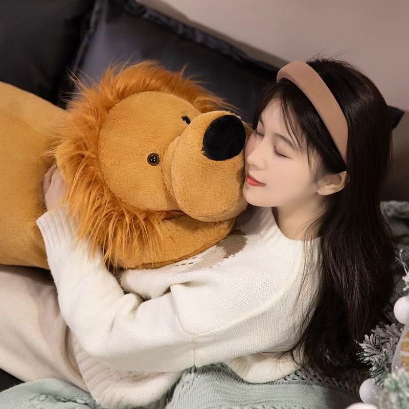 Kawaii Lion Plush Toy Long Sleep Pillow Cute Soft Stuffed Lions Fluffy Doll Sofa Cushion Nap Sleeping Plushie for Birthday Gift