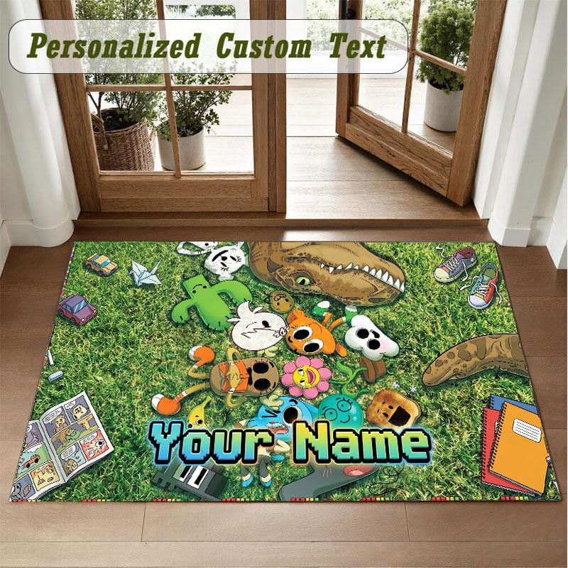 Crystal Velvet Square Rug Custom NameAmazing World of Gumball Pattern Non Slip Home Floor Decor Rug