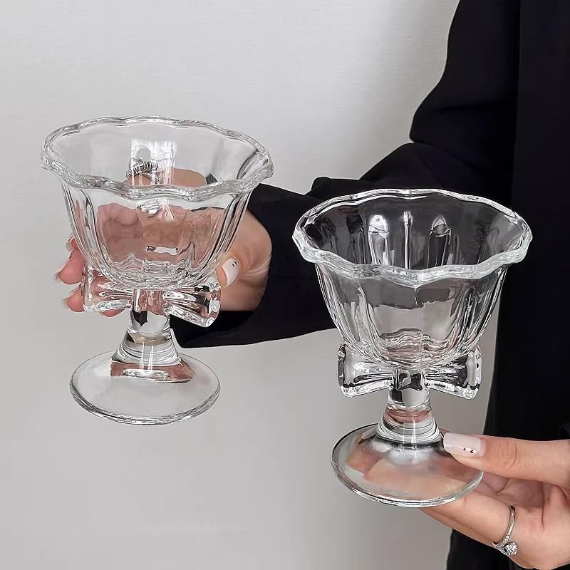 Modern Cartoon Bow Glass Water Cup with Stripes Perfect for Drink Lovers