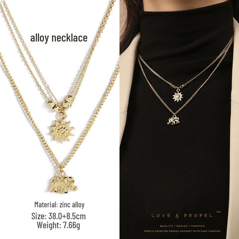 European Metal Elephant Pendant Clavicle Chain - Multi-Layer Hip Hop Necklace