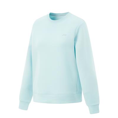 Li Ning moteriškas treniruočių serijos laisvalaikio sportinis prekės ženklo logotipas apvalios apykaklės džemperis moterims džemperis šviesiai dangaus mėlynos spalvos AWDV084-7