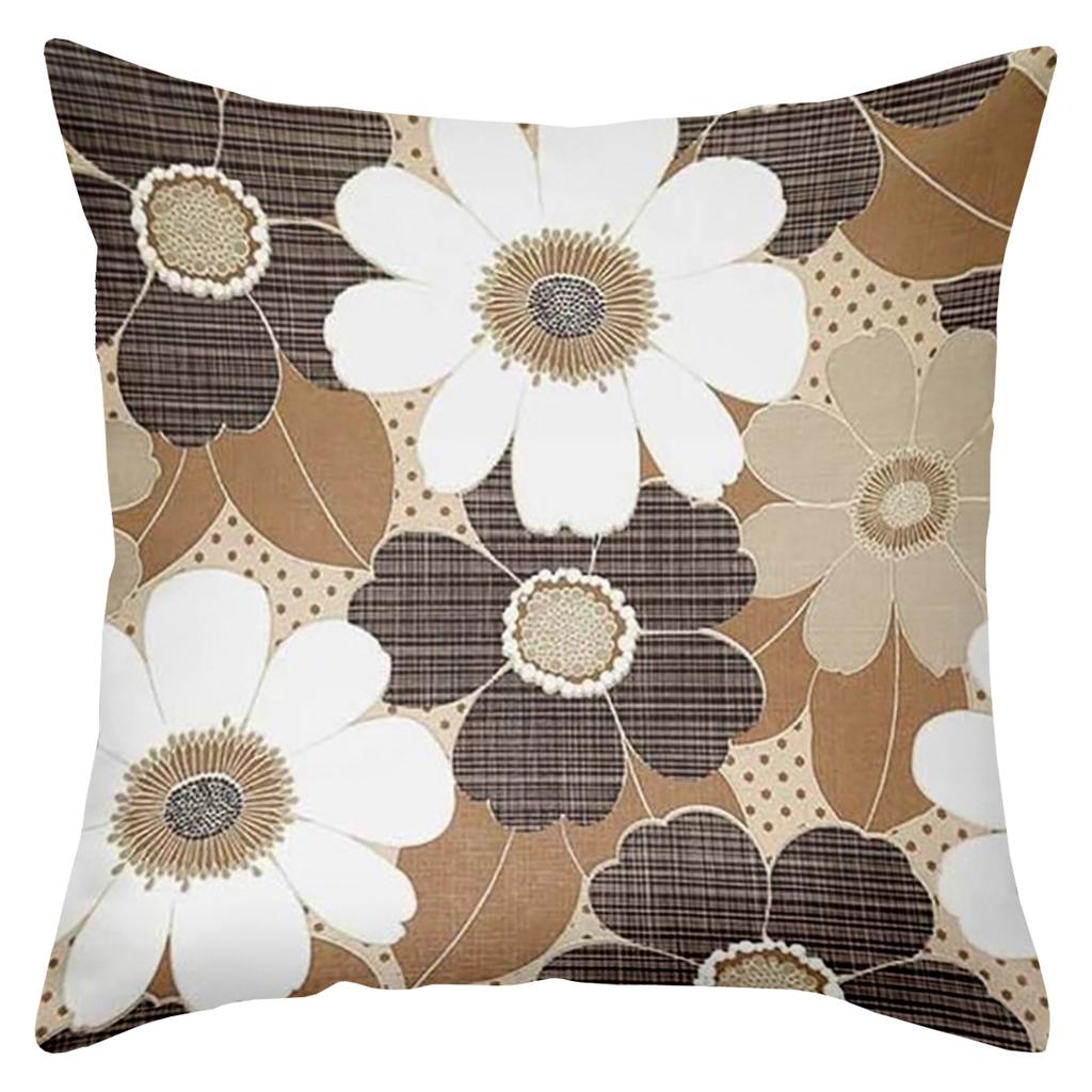 Floral Patterned Pillow Covers Set Of 4 In Brown And White Polyester Pillowcase, Sofa Decorative Cushion Cov Headboard Pillow
