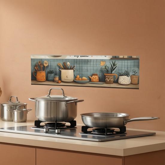 Oil Proof Wall Stickers Wallpaper, Kitchen Backsplash Wall Protector, Cookware Pattern Waterproof Heat Resistant Wall Sticker, Self-Adhesive Sticker