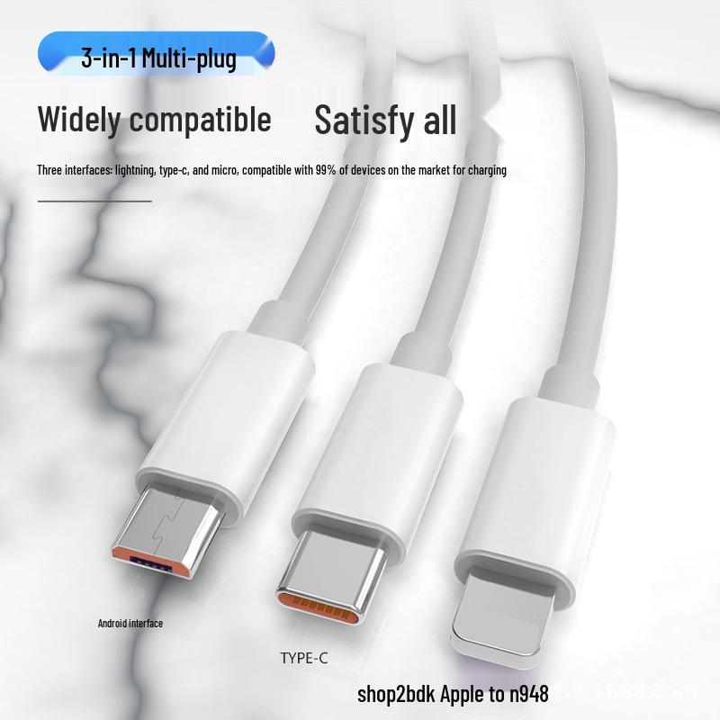 3-in-1 Fast Charging Cable: Compatible with Type-C, Micro, and Apple Lightning Devices
