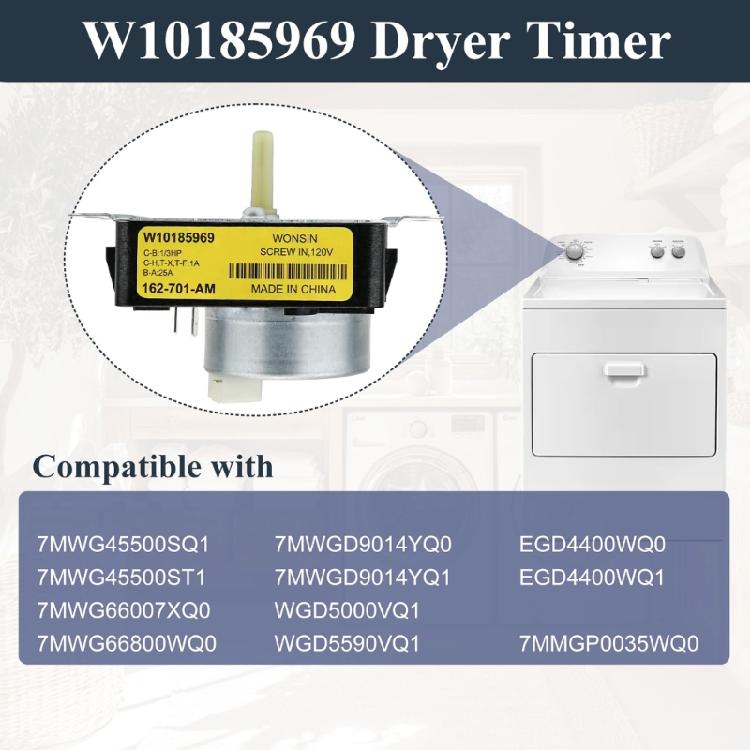 115V 60Hz W10185969 Dryer Timer Replacement for WPW10185969 1481698 PS11749824 7MWG45500SQ1 7MWG45500ST Mounting