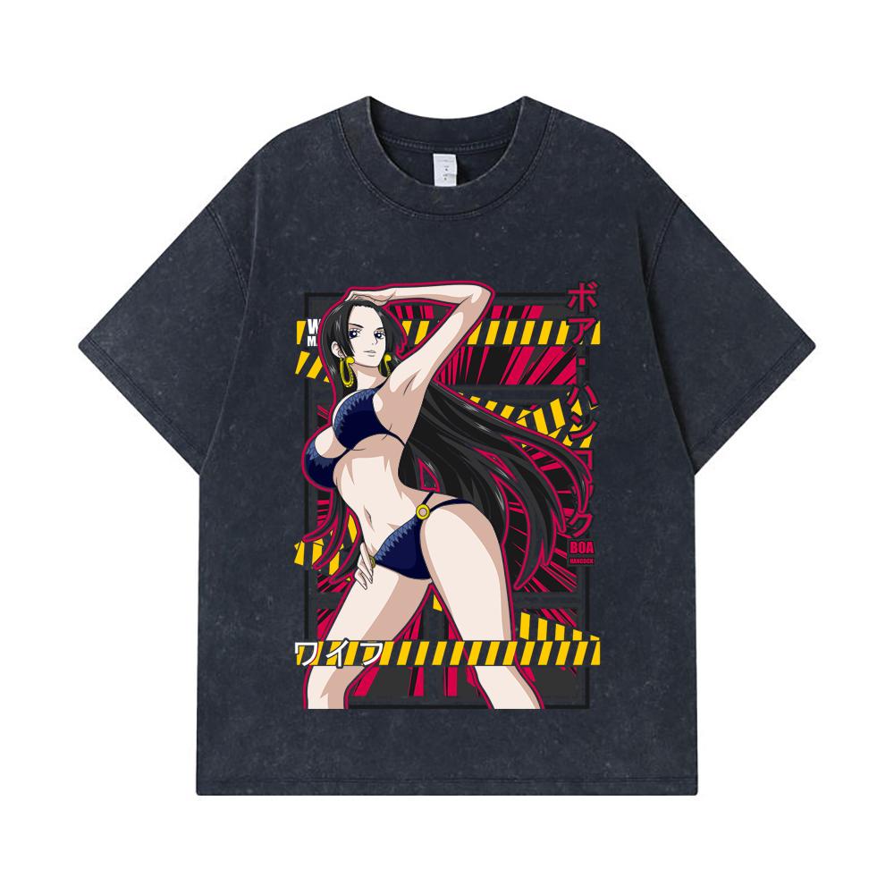 275 GSM Washed T-shirts 100% Cotton One Piece V39 Boa Waifu Print Unisex Heavy Cotton T Shirt