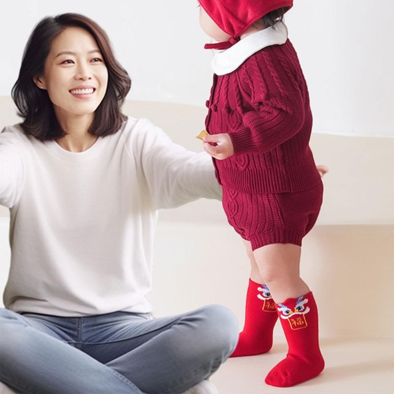 5 Pairs Breathable Infant Socks Fun Cartoon Prints Moisture Wicking New Year'S Socks For Daily Activities