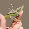 Vintage Green Enamel Wings Rhinestone Crane Clouds Brooches For Women Flying Phoenix Birds Lapel Pins Animal Badge Party Jewelry