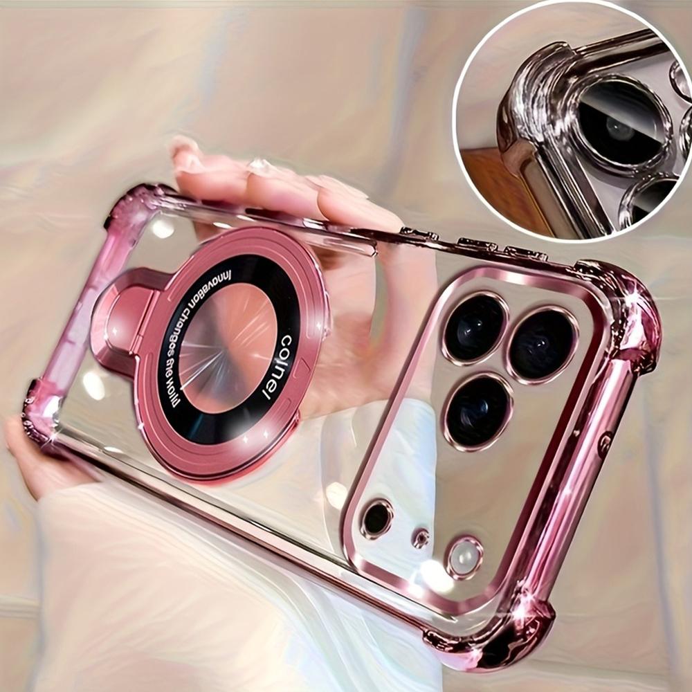 Luxury Plating Phone Case for iPhone 17 Pro Max 16 Plus 15 14 13 12 11 17 Air With Magnetic Ring Holder Stand Bracket Rack Cover
