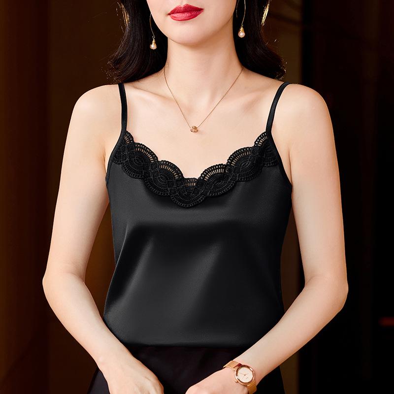 Lace Camisole Vest - Women's Spring/Summer Acetate Satin Sleeveless Blouse
