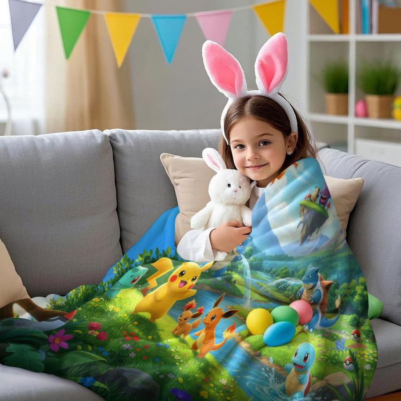 Pokemon Starter Pokemon Scenic Flannel Blanket Cartoon Anime Soft Warm Plush Throw Sofa Bed Couch Cover Camping Travel Fans Gift