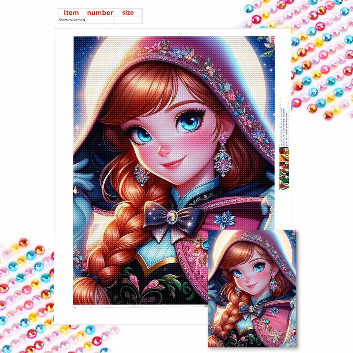 

5D Алмазная живопись своими руками Прекрасная принцесса Анна Полная выкладка Стразы Мозаика Вышивка Изделия ручной работы Домашний декор Подарок Round 20x30cm