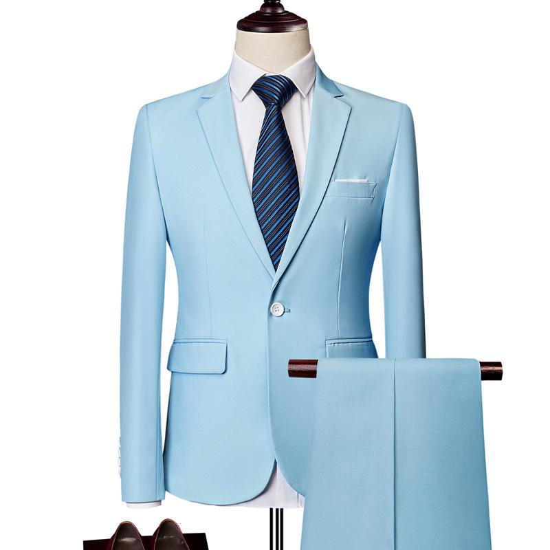 Men's Sapphire Blue Business Casual Two-Piece Suit