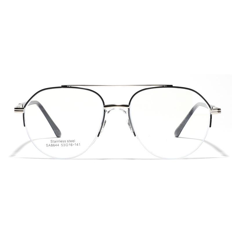 Glasses Metal Double Beam Toad Half Frame Plain Mirrors Saddle Nose Pad Flat Mirrors Women'S Glasses Men