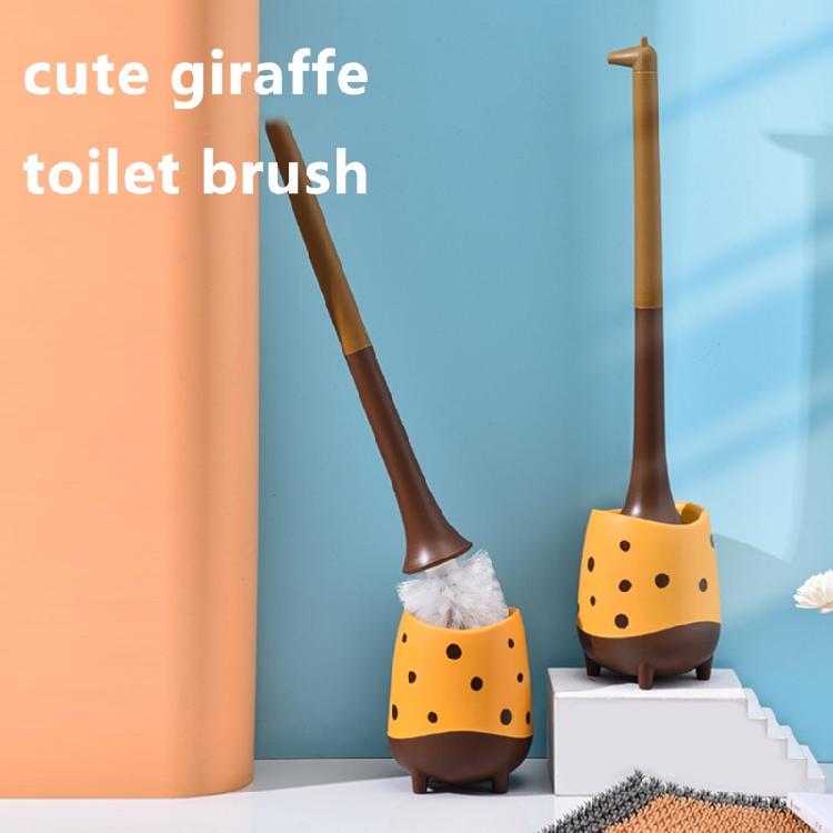 Roztomilý tvar žirafy Štětec na čištění záchodové mísy Dlouhý držák Štětec na čištění toalety a základna