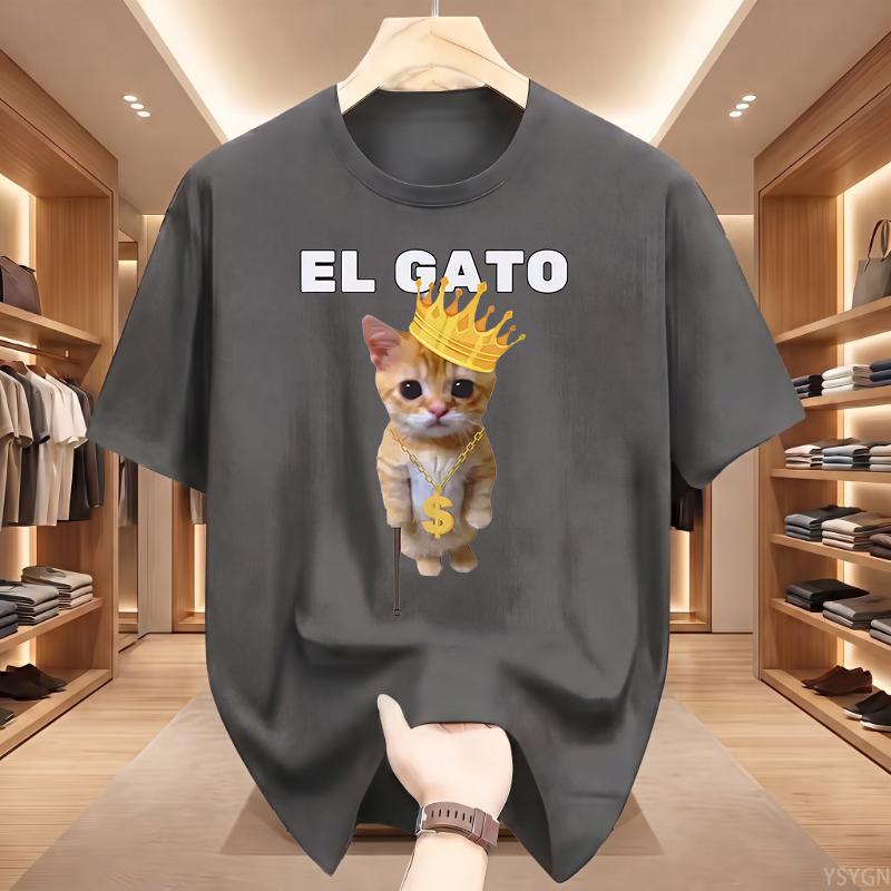 El Gato Is Calling Meme Sad Crying Cat Munchkin Kitty Meme T Shirt Fashion Short Sleeves Oversized T-shirt