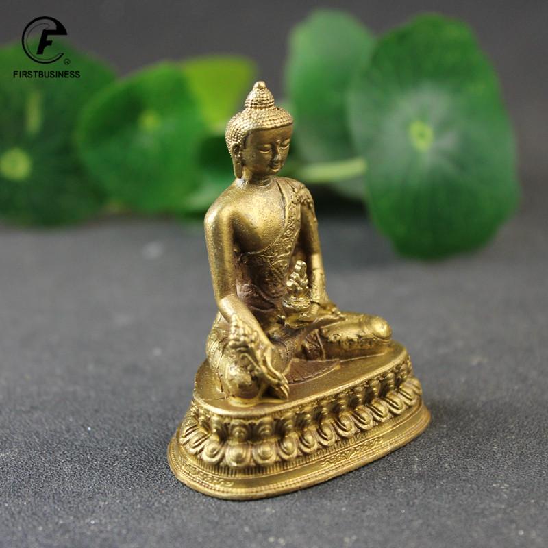 Antique Copper Amitabha Buddha Small Statue Desktop Ornaments Buddhism Character Figurines Home Decoration For Living Room Craft