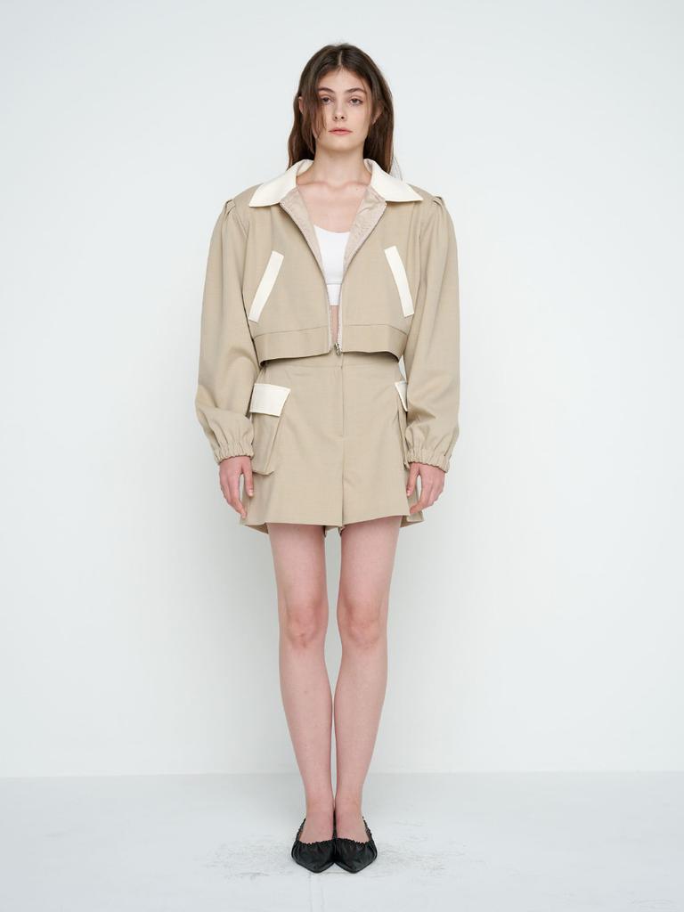 MOIFAIRE Button Wool Shorts / Begie
