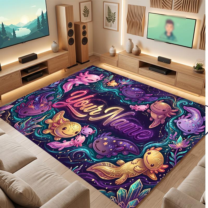 Underwater Fish Theme Soft Crystal Velvet Rug Custom Name & Text Print Non Slip Floor Rug for Bedroom Living Room