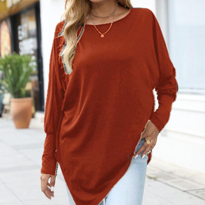 T-shirt jesienno-zimowy z długim rękawem, nieregularny, w dużych rozmiarach - Casualowy, luźny krój