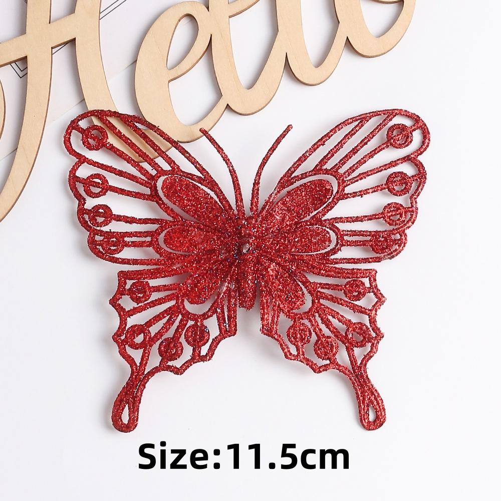 5/10PCS Christmas Butterflies Xmas Tree Ornaments Single Layer Gold Powder Glitter Artificial Flower DIY Crafts Christmas Decor