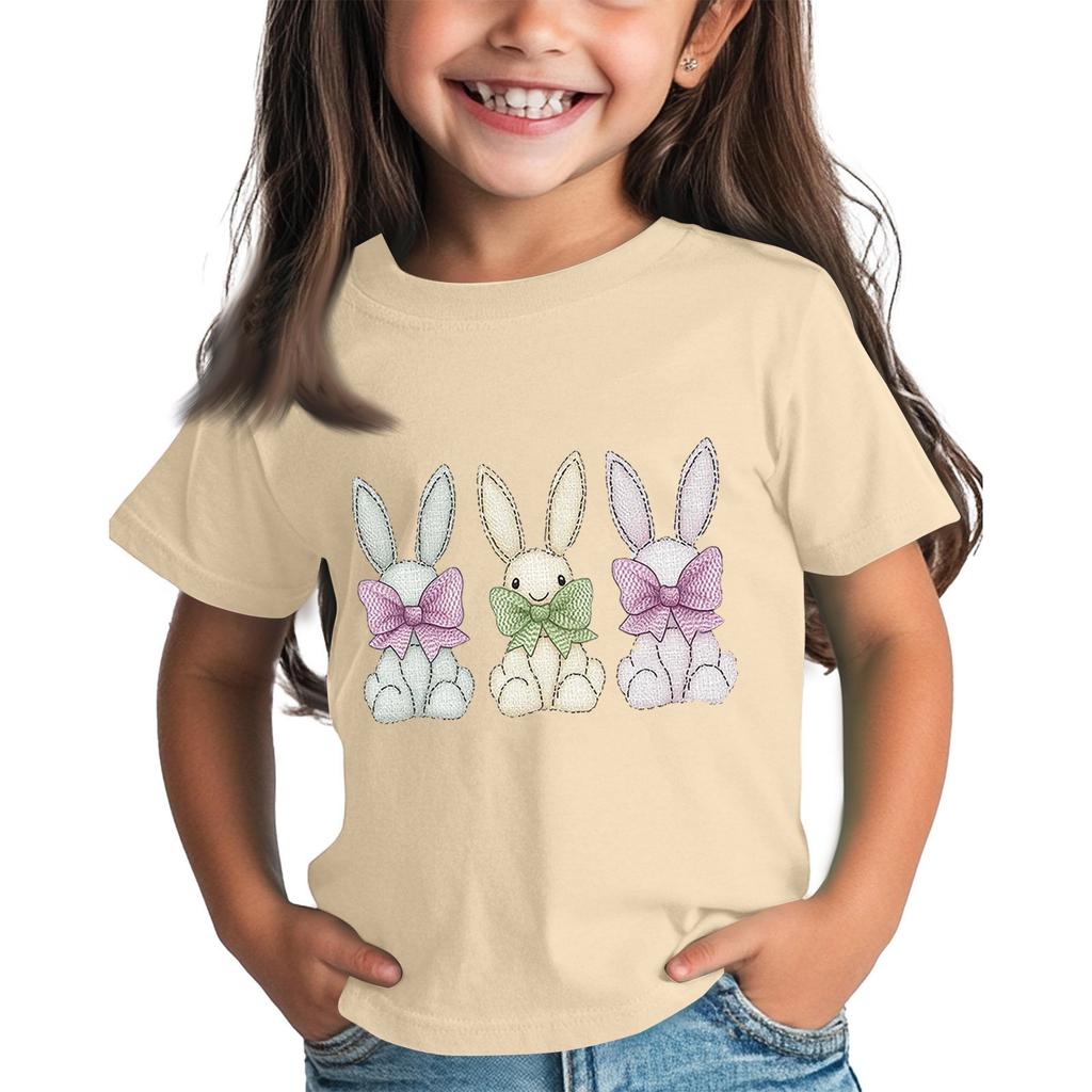 Children's Tops Boys Girls Easter Print Short-sleeved T-shirt Tops Bottoming Shirt