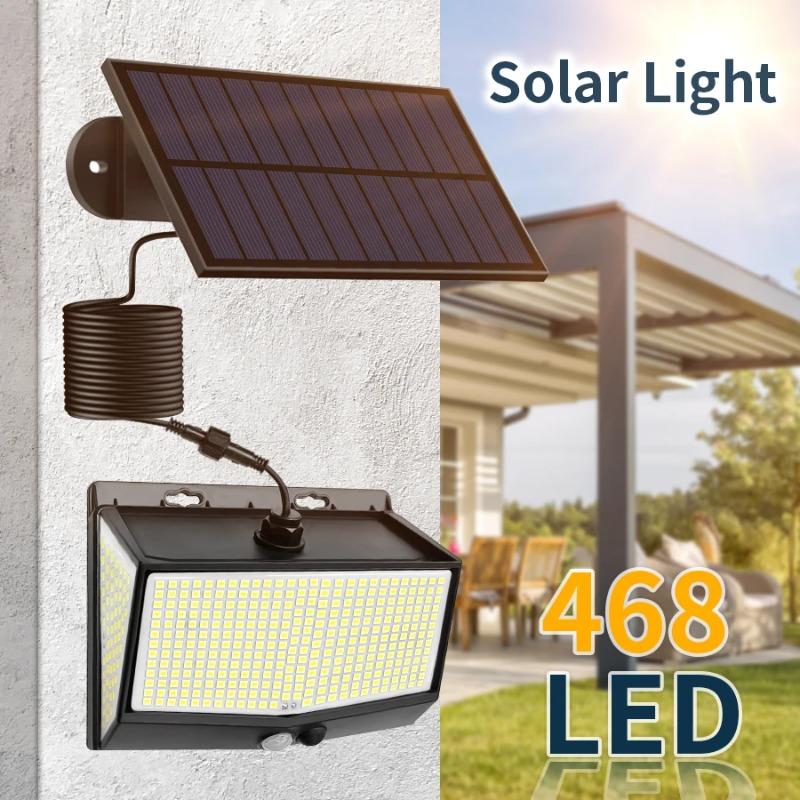 5000LM 468 LEDs Outdoor Solar Lights Waterproof Motion Sensor Human Induction Solar Spotlight Wall Lamp for Yard Garden 3 Modes