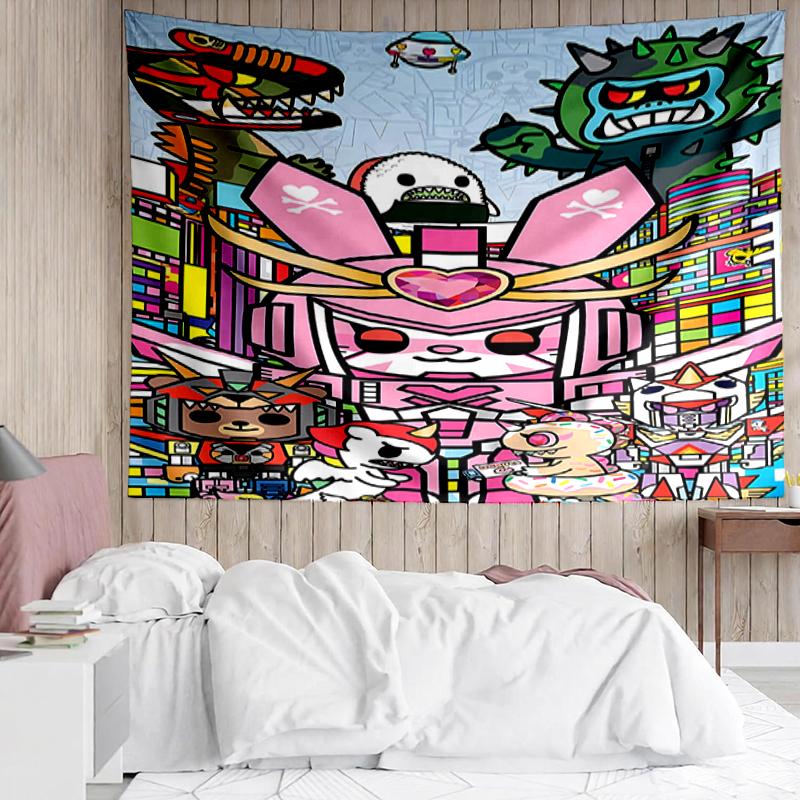 Tokidoki Print Tapestry, Backdrop, Easy Setup, Ideal for Bedroom, Office & Living Room, with Aesthetic Wall Hanging Decor.