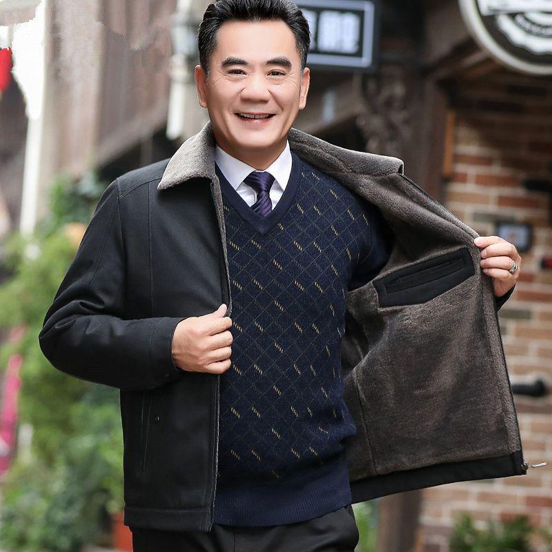 Mid-length Men's Winter Jacket: Warm, Thickened Cotton with Velvet, Genuine Product for Middle-aged and Elderly.