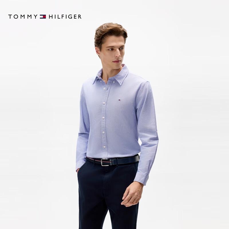 Tommy Hilfiger Jaqueta Camisa Masculina de Algodão Puro Oxford de Manga Longa