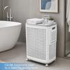 Multi-Functional Top Cover Rolling Laundry Hamper with Lid, Large Plastic Clothes Basket Socks And Underwear Storage 2 Side Pockets, Mobile Dirty Bin