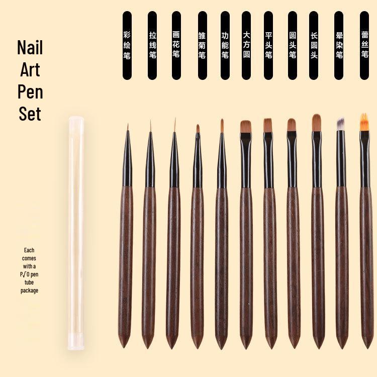 Japanese Sandalwood Nail Art Round Liner & Builder Gel Brush Set
